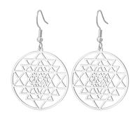 Sri Yantra - Pendientes colgantes de chakra con símbolo del hinduismo, geometría sagrada, aretes de aro para meditación hindú, talismán, yoga, joyería religiosa, regalo para mujeres, Medium, Acero