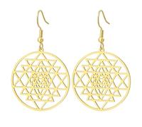 Sri Yantra - Pendientes colgantes de chakra con símbolo del hinduismo, geometría sagrada, aretes de aro para meditación hindú, talismán, yoga, joyería religiosa, regalo para mujeres, Medium, Acero