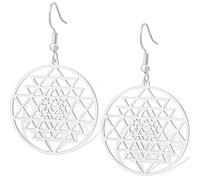 Sri Yantra - Pendientes de chakra para mujer, diseño de geometría sagrada, símbolo del hinduismo, amuleto, yoga, meditación, joyería de energía espiritual, regalo religioso, Acero inoxidable, Sin