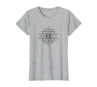 Sri Yantra/Sri Chakra símbolo meditación, Yoga, Trabajo energético Camiseta, Mujer, Gris Jaspeado, XXL