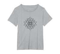 Sri Yantra/Sri Chakra símbolo meditación, Yoga, Trabajo energético Camiseta, Mujer Tallas Grandes, Gris Jaspeado, 1XL Grande