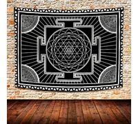 Sri Yantra Tapiz de meditación de mandala, geometría sagrada, decoración de pared, arte para colgar en la pared, tapices para sala de estar, dormitorio, decoración del hogar, 203 x 152 cm, GTWYUH590