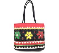 SriAoG Bolso de mano mediano hecho a mano para mujer, bolso de hombro tradicional bordado Banjara para mujer, bolso de algodón de 15 pulgadas, multicolor, cuentas de espejo, Bolsa de mano negra