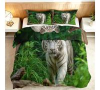 Srigzcaly Edredón de 135 x 200 cm, exuberante hierba verde, tigre blanco, para todo el año, edredón de animales salvajes sin funda - 4 estaciones - edredón reversible para niños y adolescentes