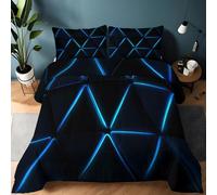 Srigzcaly Edredón Estampado 3D Suave y Transpirable | Moderno Sci Fi Triángulo Luz Neón, Nórdico Lavable para Todas Las Estaciones, Incluye 2 Fundas de Almohada 50x75 cm, 235x260 Azul eléctrico