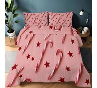 Srigzcaly Edredón Matrimonial 155 x 220cm, Rosa Cartoon Bastón Caramelo Estrellas Sin Funda, Juego de Cama 4 Estaciones de Microfibra, Lavable a Máquina con 2 Fundas
