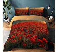 Srigzcaly Edredón Nórdico 200x200cm 4 Estaciones - Relleno de Fibra 200gr/m2, Amanecer Amapolas Rojas Suave Transpirable Ligero y Cálido para Invierno, Multicolor