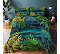 Srigzcaly Edredón Nórdico 200x200cm 4 Estaciones - Relleno de Fibra 200gr/m2, Planta Tropical Palma Suave Transpirable Ligero y Cálido para Invierno, Azul Oscuro