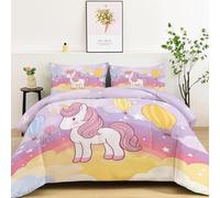 Srigzcaly Edredón Nórdico 200x200cm 4 Estaciones - Relleno de Fibra 200gr/m2, Unicornio con Globo aerostático arcoíris Suave Transpirable Ligero y Cálido para Invierno, Color