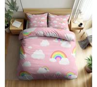 Srigzcaly - Funda nórdica de 140 x 200 cm, diseño bohemio arcoíris con nubes, diseño de dibujos animados, reversible, color rosa y 2 fundas de almohada de 65 x 65 cm, microfibra, juego de ropa de cama
