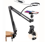 SRIKEKL Soporte para cámara de teléfono con anillo de luz, soporte articulado flexible para brazo de teléfono, soporte de trípode de escritorio, kit de creación de contenido para transmisión en