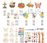 SRIZIAN 10piezas Pascua Manualidades para Niñas Kit de Manualidades de Campanillas de Viento de Madera de Pascua Regalos Manualidades Decoración para Fiestas Puertas y Jardines Bricolaje