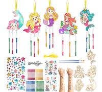 SRIZIAN 10piezas Sirena Manualidades para Niñas Kit de Manualidades de Campanillas de Viento de Madera de Sirena Regalos Manualidades Decoración para Fiestas Puertas y Jardines Bricolaje