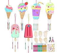 SRIZIAN - Juego de 12 campanillas de viento para niños, juego de campanillas de viento de madera para niñas y niños, arte de madera de helado y manualidades para jardín, interior y exterior