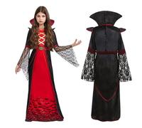 SRJEQC Disfraz Vampiresa Niña,Disfraz Vampiro Niña con Collar,Gótico Dracula Victorian Medievale Queen, para Halloween Carnaval Fiesta-M