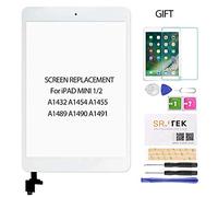 SRJTEK Pantalla de repuesto para iPad Mini 1 2 A1432, A1454, A1455, A1489, A1490, digitalizador de pantalla táctil de cristal con chip IC Flex Cable Conjunto (blanco)