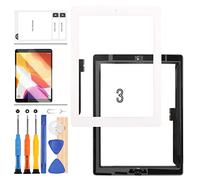 SRJTEK para iPAD 3 pantalla táctil de repuesto para iPad 3 3ª generación A1416 A1403 A1430 Sensor digitalizador Panel de vidrio Kit de piezas de reparación, incluye botón de inicio (blanco)