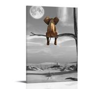 SRJUDR Pósteres con diseño de elefante descansando y mirando a la luna, arte pop para pared, lienzo, retrato para decoración de pared, 60 x 90 cm, estilo marco