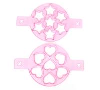 Srliya 2 Moldes de Silicona para Huevos y Panqueques, Accesorios de Cocina Antiadherentes con Pequeños Agujeros de Aire, Apto para Horno, Forma de Corazón y Estrella Rosa, Molde de