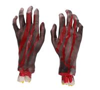 Srliya Accesorios de Terror Realistas Empapados de Sangre para Decoración de Fiesta de Halloween, Vinilo de 22cm y Algodón PP, Manos Cortadas Falsas, 2 uds.