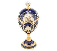 Srliya Caja de Baratija con Forma de Huevo de Pascua, Joyero Esmaltado con Bisagras de Aleación de Diamantes de Imitación Decorativos Pintados a Mano para Anillos y Collares (Azul Blanc)