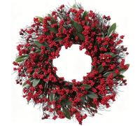 Srliya Coronas Navideñas Artificiales para Puerta de Entrada, Corona de Bayas de Simulación con Frutos Rojos, Hojas Verdes, Decoración Navideña para Fiesta de (Corona verde de bayas de acebo de 50 cm)