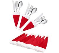 Srliya Juego de Decoración de Sombrero de Navidad de Tela Cepillada, 10 Mini Soportes para Cubiertos de Sombrero de Papá para Mesa con Cuchillos y Tenedores, Buena Decoración Navideña