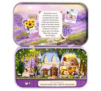 Srliya Kit de Juguetes en Miniatura de Bricolaje de Madera, Decoración de Luz LED, para Niños para Niños Adultos, Instrucciones en (Q-010 Dulces sueños Entre Flores)