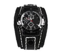 Srliya Reloj de Pulsera Punk Vintage de Gama Alta de Cuero PU con Hebilla de Acero Inoxidable Reloj de Pulsera Punk de Cuarzo para Estudiantes de Negocios Hombres Negro