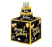 SRLWMYI Sorpresa Caja Regalo Cumpleaños Explosiva Happy Birthday (Premium Negra) 13x13x11 cm, Сonfeti Explosión Box con Efecto Wow, Caja Sorpresa para Celebraciones Inolvidables
