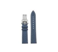 Srndsydak Correa de reloj de cuero genuino de 22mm Compatible con Breitling Avenger Blackbird correa de reloj B01(Blue White silver folding)
