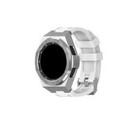 Srndsydak Kit de modificación Compatible con Samsung Galaxy Watch 4 Classic 46mm con correa goma y caja acero inoxidable(White silver)