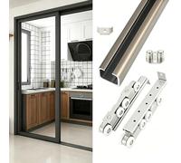 SRNSAEB Kit Herraje Puerta Corredera Sistema De Herrajes Personalizables para Puertas Correderas Empotradas, Kit De Rieles De Aluminio para Puertas De Granero, para Exteriores(Brown,340cm/133.9in)