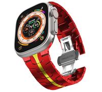 SRRDK Correa de acero inoxidable para Apple Watch Ultra 2 Band 49 mm 45 mm 44 mm 42 mm, correa de metal con cierre plegable para Apple Watch Series 9 8 7 6 5 4 3 2 1 Ultra/Ultra 2 Men(Red/Gold)