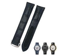 SRRDK Correas de reloj de piel de vaca curvadas, 19mm, 20mm, 21mm, aptas para Omega Speedmaster Seamaster 300 AT150 Sxwatch(Blue line 1,Golden buckle)