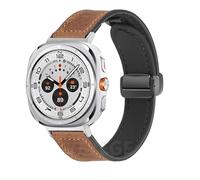 SRRDK Pulsera de silicona de cuero para Samsung Galaxy Watch Ultra 47mm banda magnética Correa deportiva para reloj ULTRA7 47mm sin espacios(White Black)