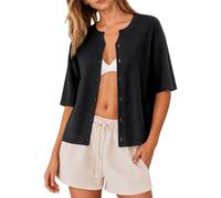 Srtick - Chaqueta de bolero para mujer, ligera, manga corta, con botones | Elegante cárdigan corto de un solo color suéter de punto de cuello redondo suéter de punto casual bolero Shrugs chaqueta de