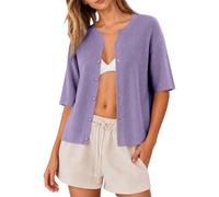Srtick - Chaqueta de bolero para mujer, ligera, manga corta, con botones | Elegante cárdigan corto de un solo color suéter de punto de cuello redondo suéter de punto casual bolero Shrugs chaqueta de