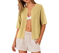 Srtick - Chaqueta de bolero para mujer, ligera, manga corta, con botones | Elegante cárdigan corto de un solo color suéter de punto de cuello redondo suéter de punto casual bolero Shrugs chaqueta de