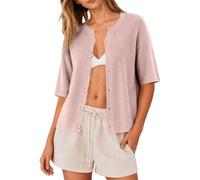 Srtick - Chaqueta de bolero para mujer, ligera, manga corta, con botones | Elegante cárdigan corto de un solo color suéter de punto de cuello redondo suéter de punto casual bolero Shrugs chaqueta de