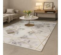 SRTJURFG Alfombra Salón 100x160 cm Alfombra Antideslizante Lavable Decoración del Hogar Comedor Dormitorio Pelo Corto Modern Geometric White Gray Gold