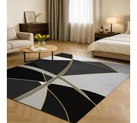 SRTJURFG Alfombra Salón 100x160 cm Alfombra Antideslizante Lavable Decoración del Hogar Comedor Dormitorio Pelo Corto Modern Geometric Black Gray Gold