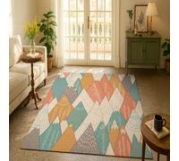 SRTJURFG Alfombra Salón Antideslizante 150x180 cm Grande Alfombra Cocina Comedor para Interiores Sala Dormitorio Estudio Modern Geometric Green Orange Gray Beige Light Red