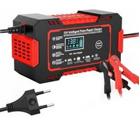 SRTMIRJJ Cargador Baterias Coche y Motocicleta para Car, Motorcycle, Boat, Electrogar, Vans,Trucks, 6A 12V Inteligente Mantenedor Bateria, con Pantalla LCD, Compensación Temperatura,Red