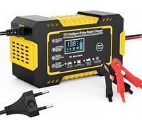 SRTMIRJJ Cargador Baterias Coche y Motocicleta para Car, Motorcycle, Boat, Electrogar, Vans,Trucks, 6A 12V Inteligente Mantenedor Bateria, con Pantalla LCD, Compensación Temperatura,Yellow