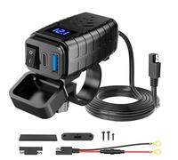 SRTMIRJJ Cargador Teléfono Moto para K1600GT K1600GTL K 1600 GT GTL, Doble USB, PD y QC 3.0, 12V/24V Impermeable, con Interruptor, Voltímetro LED, Accesorios,Blue