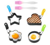 SRTSTR 4 Piezas Moldes Pancakes Anillos de Huevos Fritos Acero Inoxidable Molde para Tortilla Antiadherentes con Asa Molde de Huevo Frito Apto con Cepillo de Aceite para Tortillas Panqueques