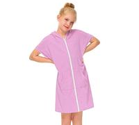 SRTUMEY Bata de baño de algodón con capucha y cremallera para niños, de manga corta, con bolsillos, vestido de ballet para niñas de 3 a 11 años, rosa, 10-11 años