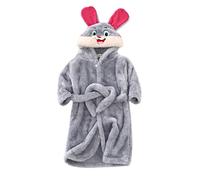 SRTUMEY Bata de baño para niños y niñas, con orejas de conejo, con capucha, toalla de franela de forro polar, bonita manta de dibujos animados, bata de baño para niños de 1 a 8 años, gris, 7-8 años