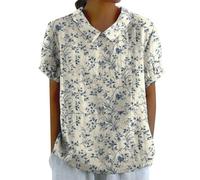 SRTUMEY Blusas de verano con botones para mujer, cuello de muñeca, estampado de flores, holgadas, informales, popelín, azul celeste, M